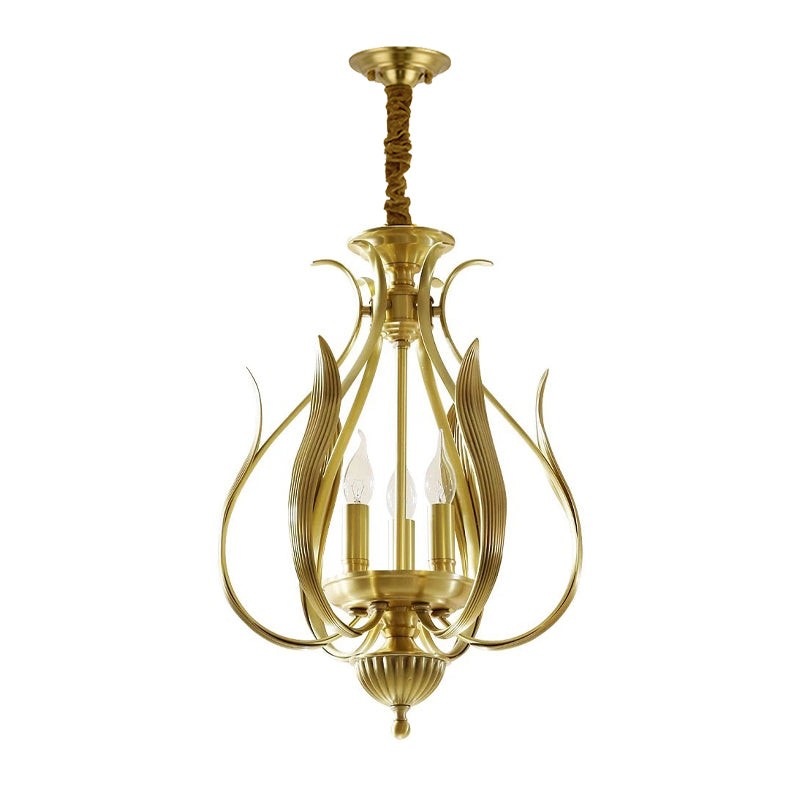 3 Bulbs Candle Hanging Chandelier Colonial Gold Metal Ceiling Suspension Lamp for Restaurant Clearhalo 'Ceiling Lights' 'Chandeliers' Lighting' options 285006