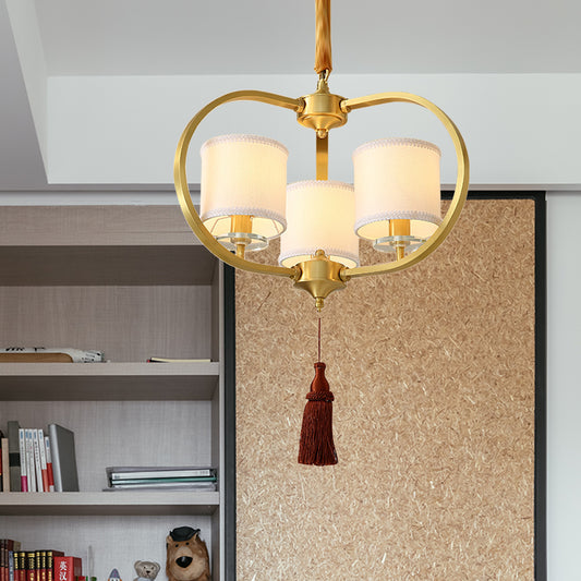 3/6 Lights Dining Room Chandelier Lamp Traditional Brass Ceiling Light with Drum Fabric Shade 3 Brass Clearhalo 'Ceiling Lights' 'Chandeliers' 'Glass shade' 'Glass' 'Pendant Lights' Lighting' 285113