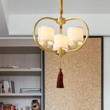 3/6 Lights Dining Room Chandelier Lamp Traditional Brass Ceiling Light with Drum Fabric Shade 3 Brass Clearhalo 'Ceiling Lights' 'Chandeliers' 'Glass shade' 'Glass' 'Pendant Lights' Lighting' 285113