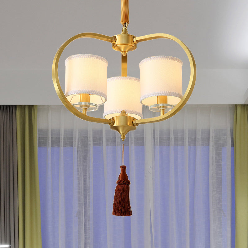 3/6 Lights Dining Room Chandelier Lamp Traditional Brass Ceiling Light with Drum Fabric Shade Clearhalo 'Ceiling Lights' 'Chandeliers' 'Glass shade' 'Glass' 'Pendant Lights' Lighting' 285114
