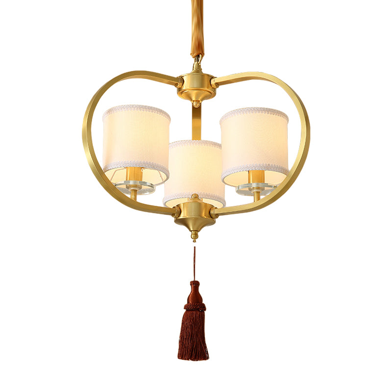 3/6 Lights Dining Room Chandelier Lamp Traditional Brass Ceiling Light with Drum Fabric Shade Clearhalo 'Ceiling Lights' 'Chandeliers' 'Glass shade' 'Glass' 'Pendant Lights' Lighting' 285116