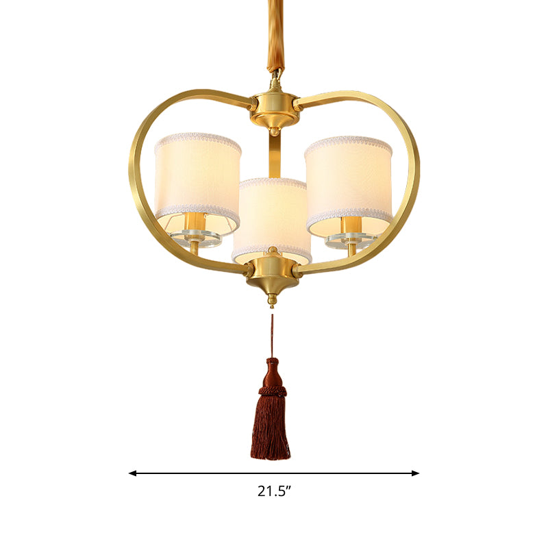 3/6 Lights Dining Room Chandelier Lamp Traditional Brass Ceiling Light with Drum Fabric Shade Clearhalo 'Ceiling Lights' 'Chandeliers' 'Glass shade' 'Glass' 'Pendant Lights' Lighting' 285117