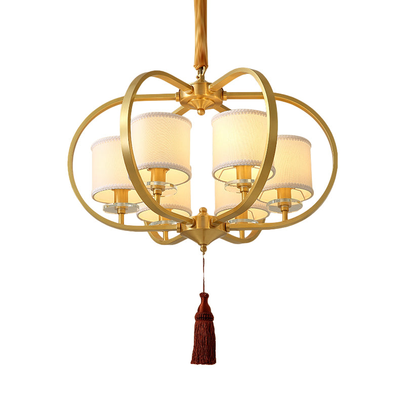 3/6 Lights Dining Room Chandelier Lamp Traditional Brass Ceiling Light with Drum Fabric Shade Clearhalo 'Ceiling Lights' 'Chandeliers' 'Glass shade' 'Glass' 'Pendant Lights' Lighting' 285120