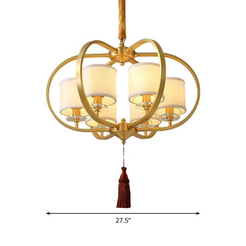 3/6 Lights Dining Room Chandelier Lamp Traditional Brass Ceiling Light with Drum Fabric Shade Clearhalo 'Ceiling Lights' 'Chandeliers' 'Glass shade' 'Glass' 'Pendant Lights' Lighting' 285121