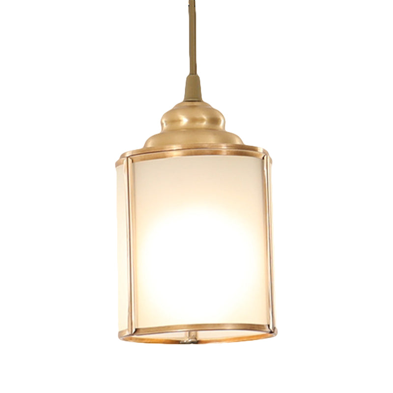 Cylinder White Glass Pendant Light Fixture Classic 5"/5.5"/6" Wide 1 Light Dining Room Hanging Lamp Kit Clearhalo 'Ceiling Lights' 'Glass shade' 'Glass' 'Pendant Lights' 'Pendants' Lighting' 285191
