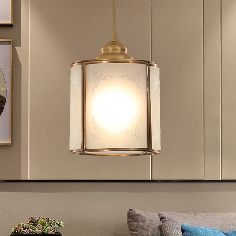 Cylinder White Glass Pendant Light Fixture Classic 5"/5.5"/6" Wide 1 Light Dining Room Hanging Lamp Kit White 6" Clearhalo 'Ceiling Lights' 'Glass shade' 'Glass' 'Pendant Lights' 'Pendants' Lighting' 285193