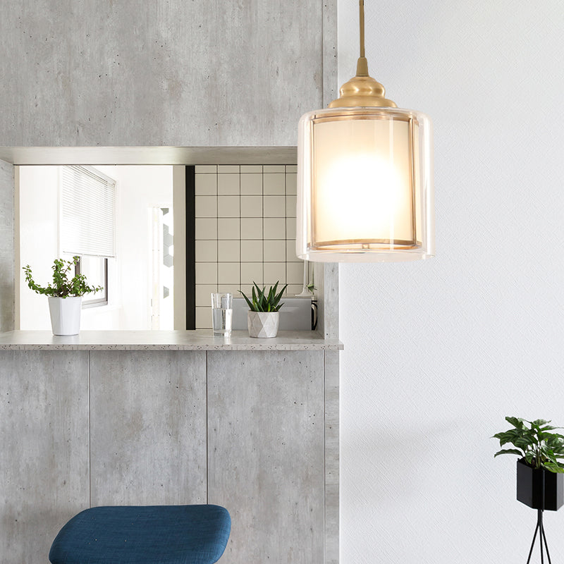 Cylinder White Glass Pendant Light Fixture Classic 5"/5.5"/6" Wide 1 Light Dining Room Hanging Lamp Kit Clearhalo 'Ceiling Lights' 'Glass shade' 'Glass' 'Pendant Lights' 'Pendants' Lighting' 285198