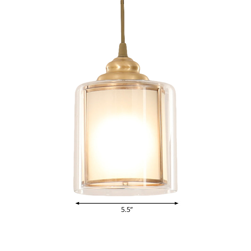 Cylinder White Glass Pendant Light Fixture Classic 5"/5.5"/6" Wide 1 Light Dining Room Hanging Lamp Kit Clearhalo 'Ceiling Lights' 'Glass shade' 'Glass' 'Pendant Lights' 'Pendants' Lighting' 285200
