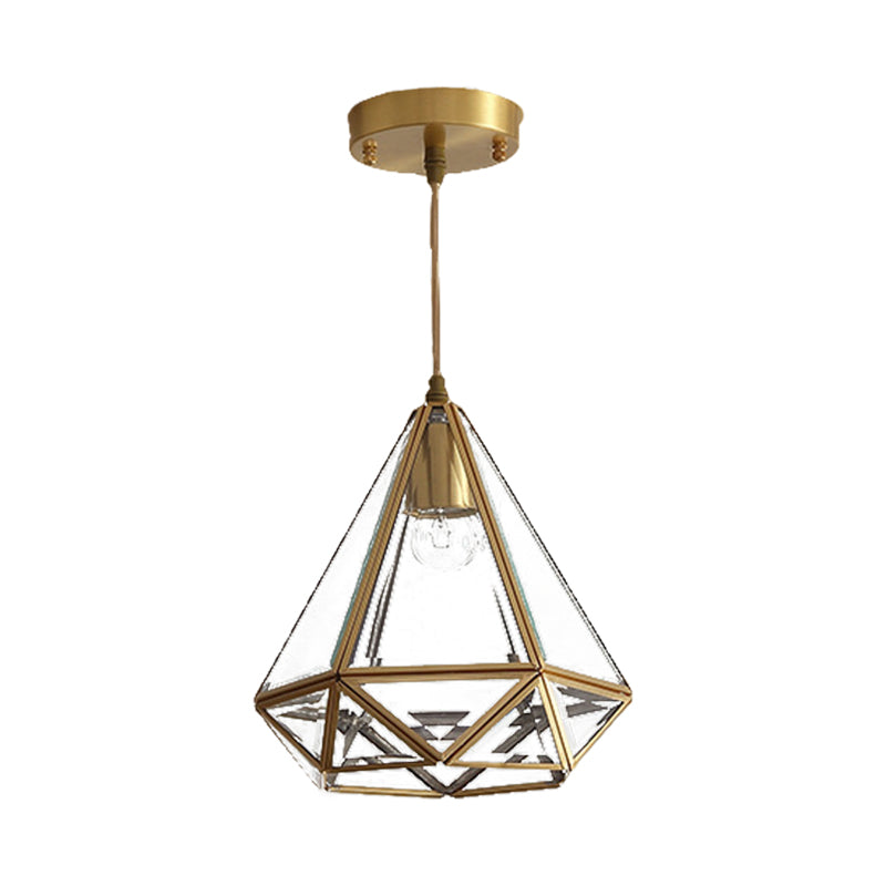 8"/10" Wide 1 Light Pendant Lighting Fixture Diamond Classic Clear Glass Hanging Lamp Kit in Brass Clearhalo 'Ceiling Lights' 'Chandeliers' 'Close To Ceiling Lights' 'Glass shade' 'Glass' 'Pendant Lights' 'Pendants' Lighting' 285214
