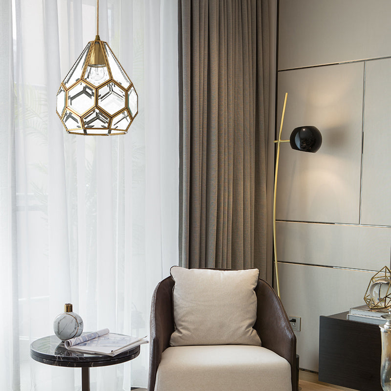 8"/10" Wide 1 Light Pendant Lighting Fixture Diamond Classic Clear Glass Hanging Lamp Kit in Brass Clearhalo 'Ceiling Lights' 'Chandeliers' 'Close To Ceiling Lights' 'Glass shade' 'Glass' 'Pendant Lights' 'Pendants' Lighting' 285218