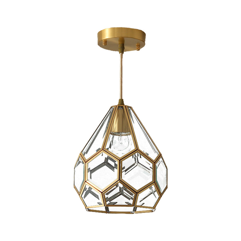 8"/10" Wide 1 Light Pendant Lighting Fixture Diamond Classic Clear Glass Hanging Lamp Kit in Brass Clearhalo 'Ceiling Lights' 'Chandeliers' 'Close To Ceiling Lights' 'Glass shade' 'Glass' 'Pendant Lights' 'Pendants' Lighting' 285219