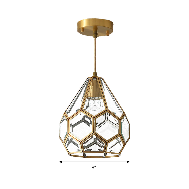 8"/10" Wide 1 Light Pendant Lighting Fixture Diamond Classic Clear Glass Hanging Lamp Kit in Brass Clearhalo 'Ceiling Lights' 'Chandeliers' 'Close To Ceiling Lights' 'Glass shade' 'Glass' 'Pendant Lights' 'Pendants' Lighting' 285220