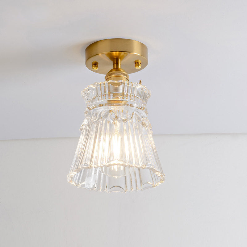 Colonialism Conical Flush Mount Lighting 1 Light Clear Ribbed Glass Ceiling Fixture Clear Clearhalo 'Ceiling Lights' 'Close To Ceiling Lights' 'Close to ceiling' 'Flush mount' Lighting' 285232