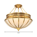 Inverted Living Room Semi Flush Mount Lighting Colonial Frosted Glass 4 Lights Brass Ceiling Light Clearhalo 'Ceiling Lights' 'Close To Ceiling Lights' 'Close to ceiling' 'Glass shade' 'Glass' 'Semi-flushmount' Lighting' 285247