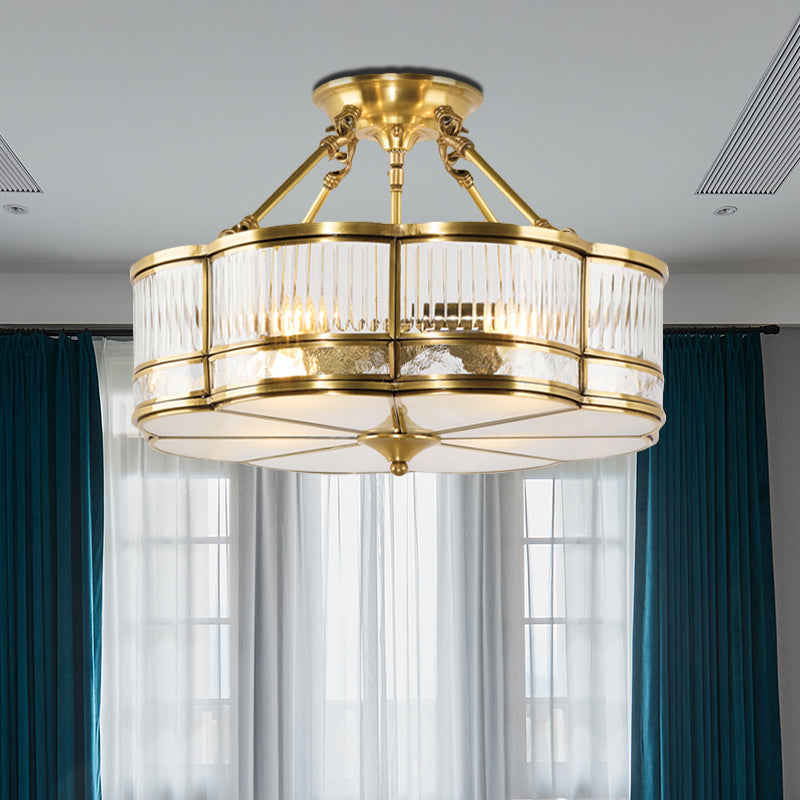 Colliflower Fixture Frosted Glass Flower Semi Flush Mount Light Colonial 3 Lights Corridor ...