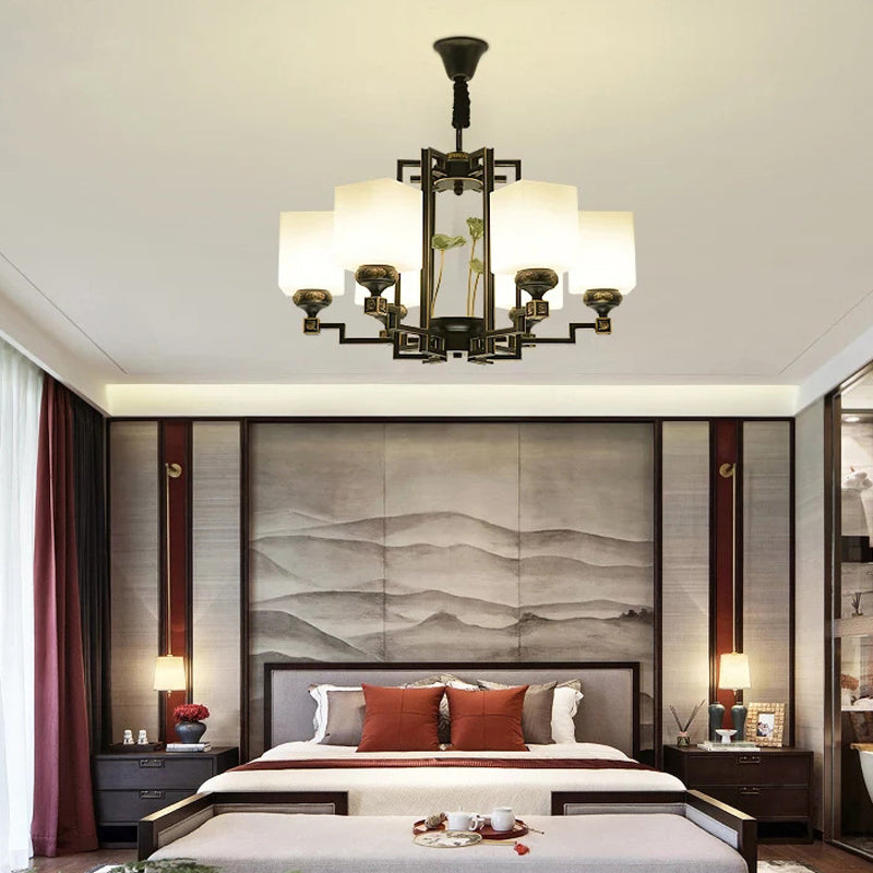 Square Metal Chandelier Traditional Style 6/8/10 Lights Dining Room Pendant Lighting in Black Clearhalo 'Ceiling Lights' 'Chandeliers' Lighting' options 285367