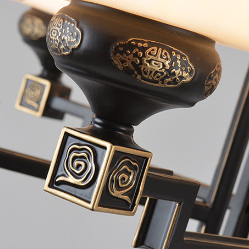 Square Metal Chandelier Traditional Style 6/8/10 Lights Dining Room Pendant Lighting in Black Clearhalo 'Ceiling Lights' 'Chandeliers' Lighting' options 285378