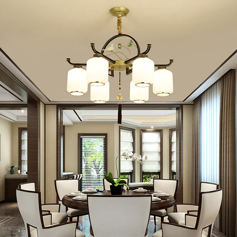 Frosted Glass Black and Gold Ceiling Chandelier Lantern 6/8/10 Lights Traditional Pendulum Light Clearhalo 'Ceiling Lights' 'Chandeliers' 'Glass shade' 'Glass' 'Pendant Lights' Lighting' 285399