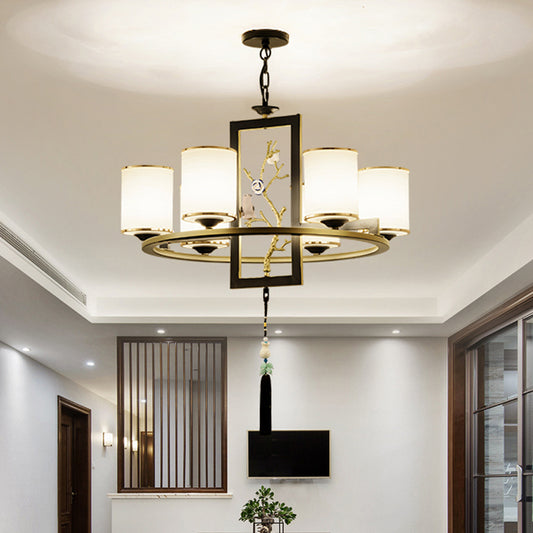 Metal Cylinder Chandelier Lighting Classic 6/8/10 Lights Living Room Hanging Pendant Black and Gold Clearhalo 'Ceiling Lights' 'Chandeliers' Lighting' options 285411