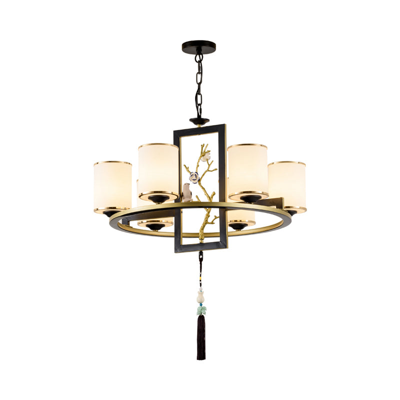 Metal Cylinder Chandelier Lighting Classic 6/8/10 Lights Living Room Hanging Pendant Black and Gold Clearhalo 'Ceiling Lights' 'Chandeliers' Lighting' options 285414
