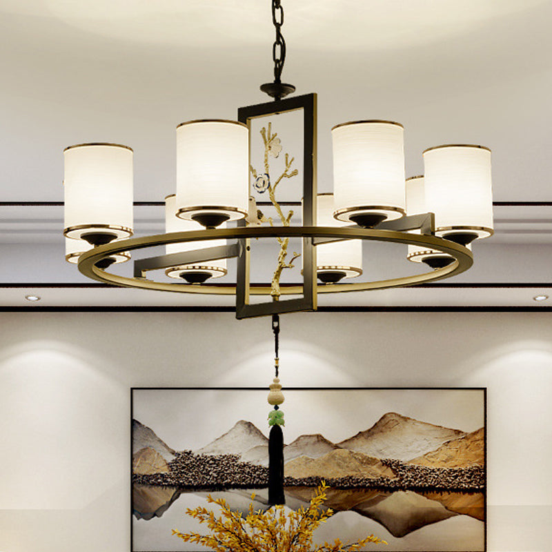 Metal Cylinder Chandelier Lighting Classic 6/8/10 Lights Living Room Hanging Pendant Black and Gold 8 Black-Gold Clearhalo 'Ceiling Lights' 'Chandeliers' Lighting' options 285417_af356492-404c-4eb6-b863-a0bae65d1e86