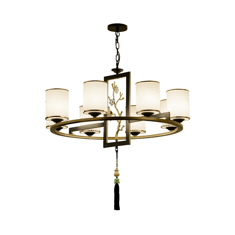 Metal Cylinder Chandelier Lighting Classic 6/8/10 Lights Living Room Hanging Pendant Black and Gold Clearhalo 'Ceiling Lights' 'Chandeliers' Lighting' options 285419