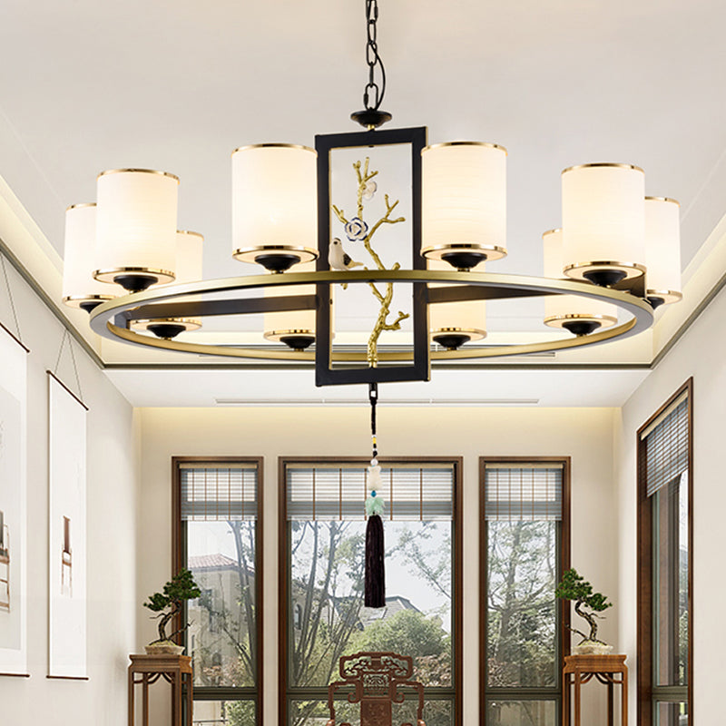 Metal Cylinder Chandelier Lighting Classic 6/8/10 Lights Living Room Hanging Pendant Black and Gold Clearhalo 'Ceiling Lights' 'Chandeliers' Lighting' options 285421