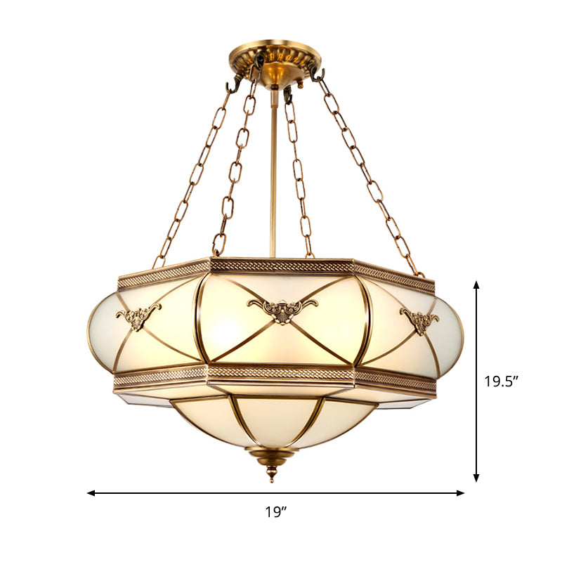 Brass 4 Heads Semi Flush Mount Lighting Traditional White Opal Glass Drum Close to Ceiling Lamp Clearhalo 'Ceiling Lights' 'Chandeliers' 'Close To Ceiling Lights' 'Close to ceiling' 'Glass shade' 'Glass' 'Semi-flushmount' Lighting' 285468