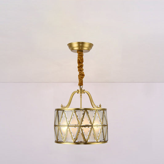 Drum Frosted Glass Chandelier Pendant Lamp Traditional 4/6 Lights 16"/19" Wide Dining Room Hanging Ceiling Light in Gold Gold Clearhalo 'Ceiling Lights' 'Chandeliers' 'Glass shade' 'Glass' Lighting' 285521