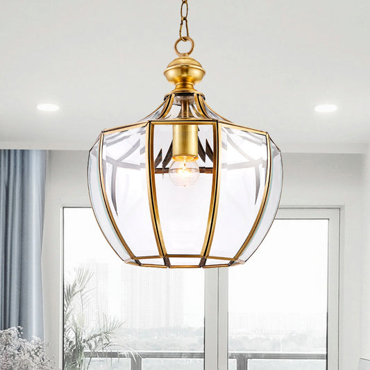 Urn Corridor Suspension Pendant Light Traditional Clear Glass 1 Head Gold Hanging Lamp Gold Clearhalo 'Ceiling Lights' 'Glass shade' 'Glass' 'Pendant Lights' 'Pendants' Lighting' 285557
