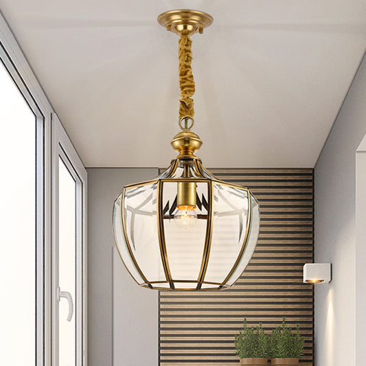 Urn Corridor Suspension Pendant Light Traditional Clear Glass 1 Head Gold Hanging Lamp Clearhalo 'Ceiling Lights' 'Glass shade' 'Glass' 'Pendant Lights' 'Pendants' Lighting' 285558