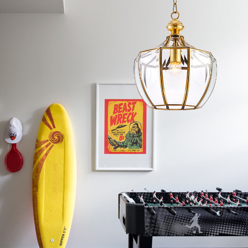 Urn Corridor Suspension Pendant Light Traditional Clear Glass 1 Head Gold Hanging Lamp Clearhalo 'Ceiling Lights' 'Glass shade' 'Glass' 'Pendant Lights' 'Pendants' Lighting' 285559