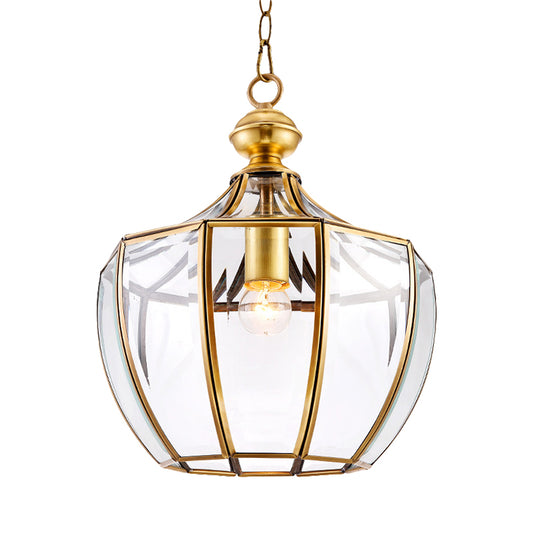 Urn Corridor Suspension Pendant Light Traditional Clear Glass 1 Head Gold Hanging Lamp Clearhalo 'Ceiling Lights' 'Glass shade' 'Glass' 'Pendant Lights' 'Pendants' Lighting' 285560