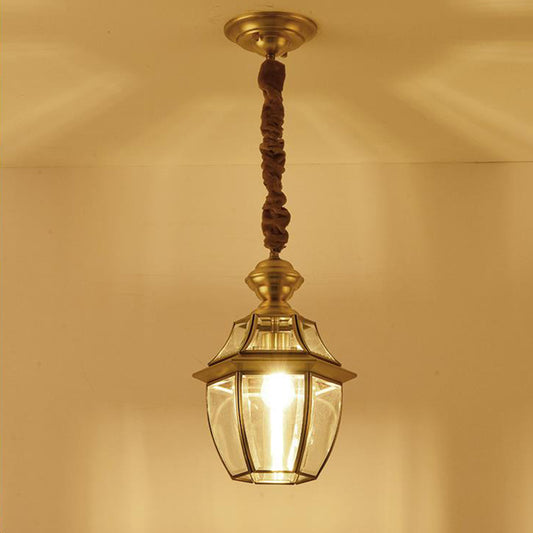 1 Bulb Earthen Jar Pendant Light Fixture Vintage Gold Clear Glass Hanging Ceiling Lamp, 6"/8.5" Wide Gold Clearhalo 'Ceiling Lights' 'Glass shade' 'Glass' 'Pendant Lights' 'Pendants' Lighting' 285606