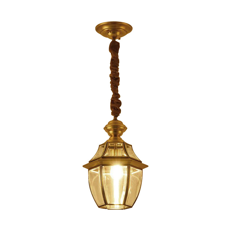 1 Bulb Earthen Jar Pendant Light Fixture Vintage Gold Clear Glass Hanging Ceiling Lamp, 6"/8.5" Wide Clearhalo 'Ceiling Lights' 'Glass shade' 'Glass' 'Pendant Lights' 'Pendants' Lighting' 285609