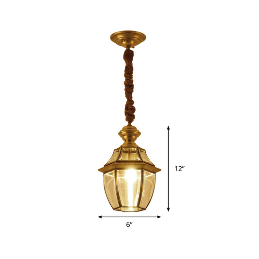 1 Bulb Earthen Jar Pendant Light Fixture Vintage Gold Clear Glass Hanging Ceiling Lamp, 6"/8.5" Wide Clearhalo 'Ceiling Lights' 'Glass shade' 'Glass' 'Pendant Lights' 'Pendants' Lighting' 285610