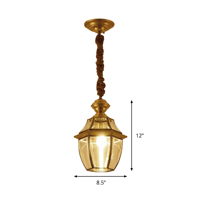 1 Bulb Earthen Jar Pendant Light Fixture Vintage Gold Clear Glass Hanging Ceiling Lamp, 6"/8.5" Wide Clearhalo 'Ceiling Lights' 'Glass shade' 'Glass' 'Pendant Lights' 'Pendants' Lighting' 285611