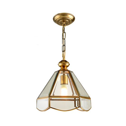 Cone Hallway Pendant Lighting Simple Clear Glass 1 Head Gold Ceiling Hang Fixture Clearhalo 'Ceiling Lights' 'Glass shade' 'Glass' 'Pendant Lights' 'Pendants' Lighting' 285627