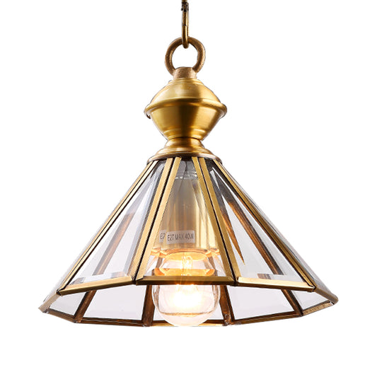 1 Bulb Hanging Ceiling Light Traditional Living Room Suspension Pendant Lamp with Cone Clear Glass Shade Clearhalo 'Ceiling Lights' 'Glass shade' 'Glass' 'Pendant Lights' 'Pendants' Lighting' 285632