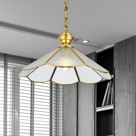 12"/16" Wide 1 Bulb Cone Pendant Lighting Simple Style Brass Frosted Glass Hanging Lamp Fixture Brass 16" Clearhalo 'Ceiling Lights' 'Glass shade' 'Glass' 'Pendant Lights' 'Pendants' Lighting' 285639
