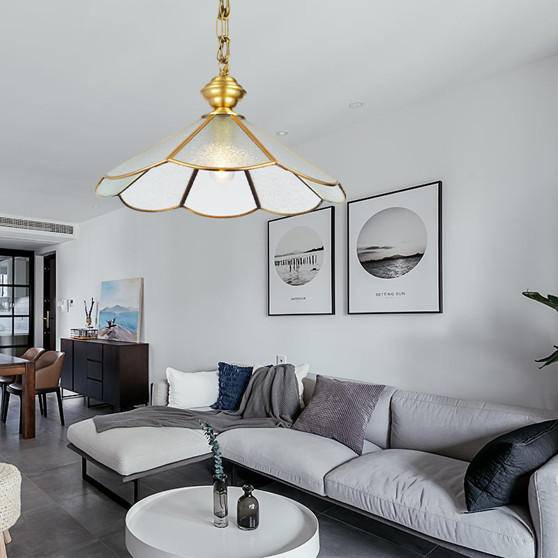 12"/16" Wide 1 Bulb Cone Pendant Lighting Simple Style Brass Frosted Glass Hanging Lamp Fixture Clearhalo 'Ceiling Lights' 'Glass shade' 'Glass' 'Pendant Lights' 'Pendants' Lighting' 285640