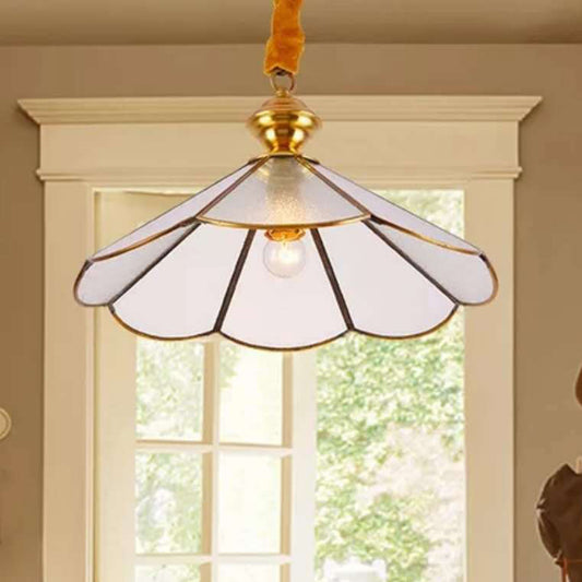 Gold Flared Suspension Lighting Traditional Frosted Glass 1 Head Dining Room Hanging Pendant Lamp Gold Clearhalo 'Ceiling Lights' 'Glass shade' 'Glass' 'Pendant Lights' 'Pendants' Lighting' 285643