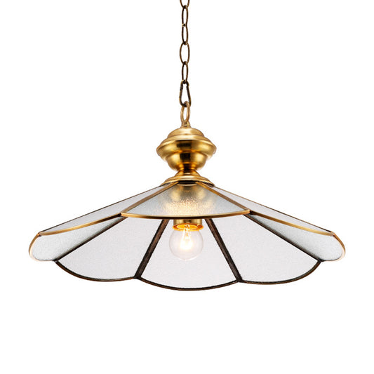 Gold Flared Suspension Lighting Traditional Frosted Glass 1 Head Dining Room Hanging Pendant Lamp Clearhalo 'Ceiling Lights' 'Glass shade' 'Glass' 'Pendant Lights' 'Pendants' Lighting' 285646