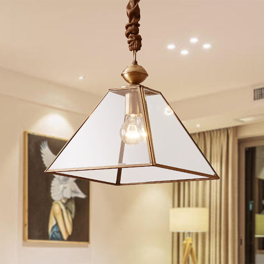 1 Bulb Hanging Ceiling Lighting Rural Tower Shaped Clear/Clear Frosted Glass Suspension Pendant Light Clear Clear Glass Clearhalo 'Ceiling Lights' 'Glass shade' 'Glass' 'Pendant Lights' 'Pendants' Lighting' 285655