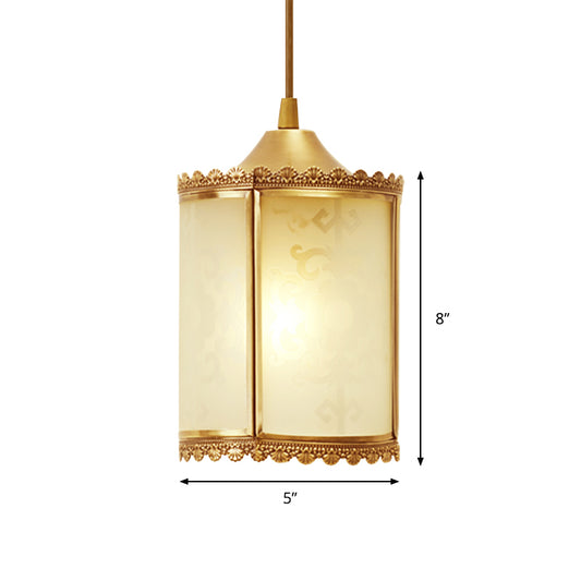 Brass Cylinder Pendant Lighting Vintage Opal Glass 1 Light Dining Room Hanging Ceiling Lamp Clearhalo 'Ceiling Lights' 'Glass shade' 'Glass' 'Pendant Lights' 'Pendants' Lighting' 285669