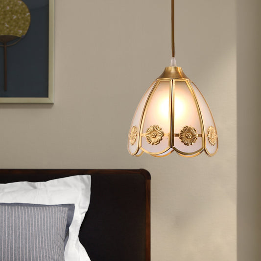 Dome Frosted Glass Hanging Lighting Traditional 1 Light Hallway Ceiling Pendant Lamp in Brass Clearhalo 'Ceiling Lights' 'Glass shade' 'Glass' 'Pendant Lights' 'Pendants' Lighting' 285685