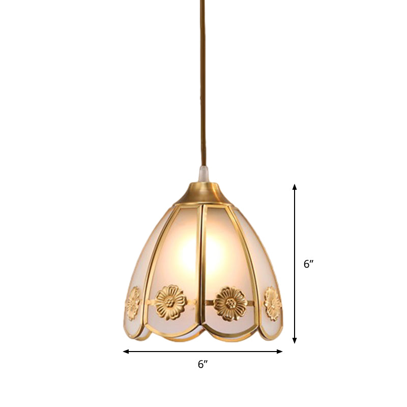 Dome Frosted Glass Hanging Lighting Traditional 1 Light Hallway Ceiling Pendant Lamp in Brass Clearhalo 'Ceiling Lights' 'Glass shade' 'Glass' 'Pendant Lights' 'Pendants' Lighting' 285688