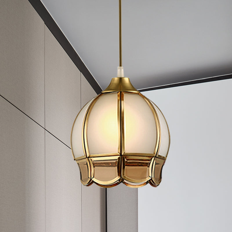 Gold 1 Head Pendant Lighting Retro Frosted Glass Bud Ceiling Suspension Lamp Clearhalo 'Ceiling Lights' 'Glass shade' 'Glass' 'Pendant Lights' 'Pendants' Lighting' 285690