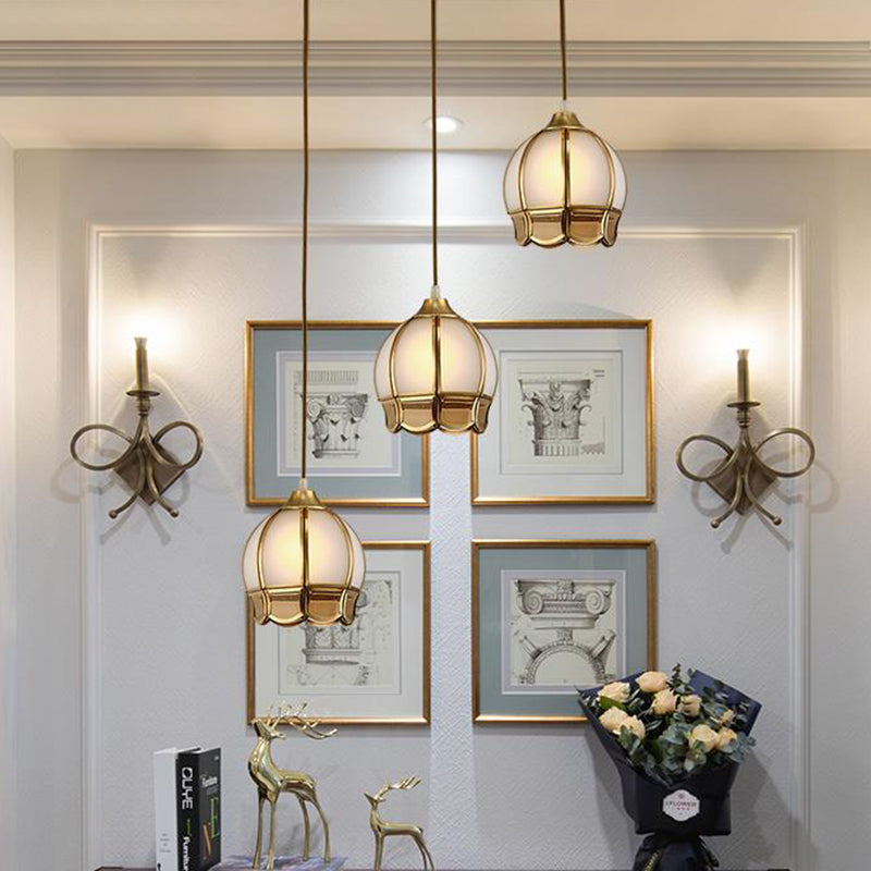 Gold 1 Head Pendant Lighting Retro Frosted Glass Bud Ceiling Suspension Lamp Clearhalo 'Ceiling Lights' 'Glass shade' 'Glass' 'Pendant Lights' 'Pendants' Lighting' 285691