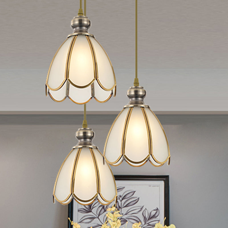White Opal Glass Gold Suspension Lighting Bowl/Flower/Wide Flare Traditional Hanging Pendant Lamp for Dining Room Gold Flower Clearhalo 'Ceiling Lights' 'Glass shade' 'Glass' 'Pendant Lights' 'Pendants' Lighting' 285699